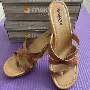 Makalu California Ailani Wedge Sandals Cognac Tan Size: 10